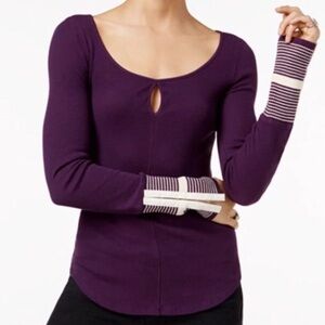 NWT Free People Mod Stripe Cuff Waffle Knit Top Purple Size Medium